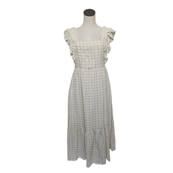 Evereve Mae Windowpane Plaid Ruffle Sleeve Maxi Dress Womens Size Small Smocked - Picture 1 of 9